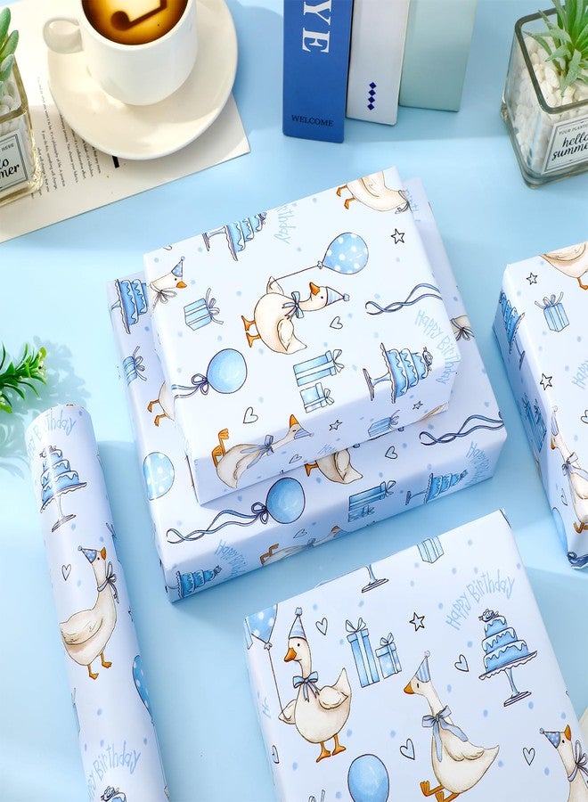Whaline Silly Goose Birthday Wrapping Paper -Mini Roll- 17 In x 32.8 Ft Blue Goose Coquette Gift Wrap Paper for Holiday Birthday Baby Shower Party - Image 5